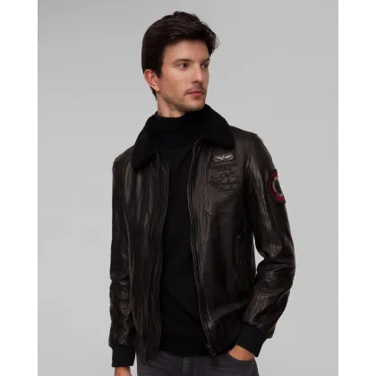 Zdjęcie Czarna Kurtka Skórzana Męska Aeronautica Militare