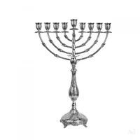 Picture Decorated silver Round Poppy menorah - Zaramella Argenti