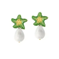 Picture Beautiful 18K Gold Plated Silver Earrings Green Nail Polish White Agate Stones