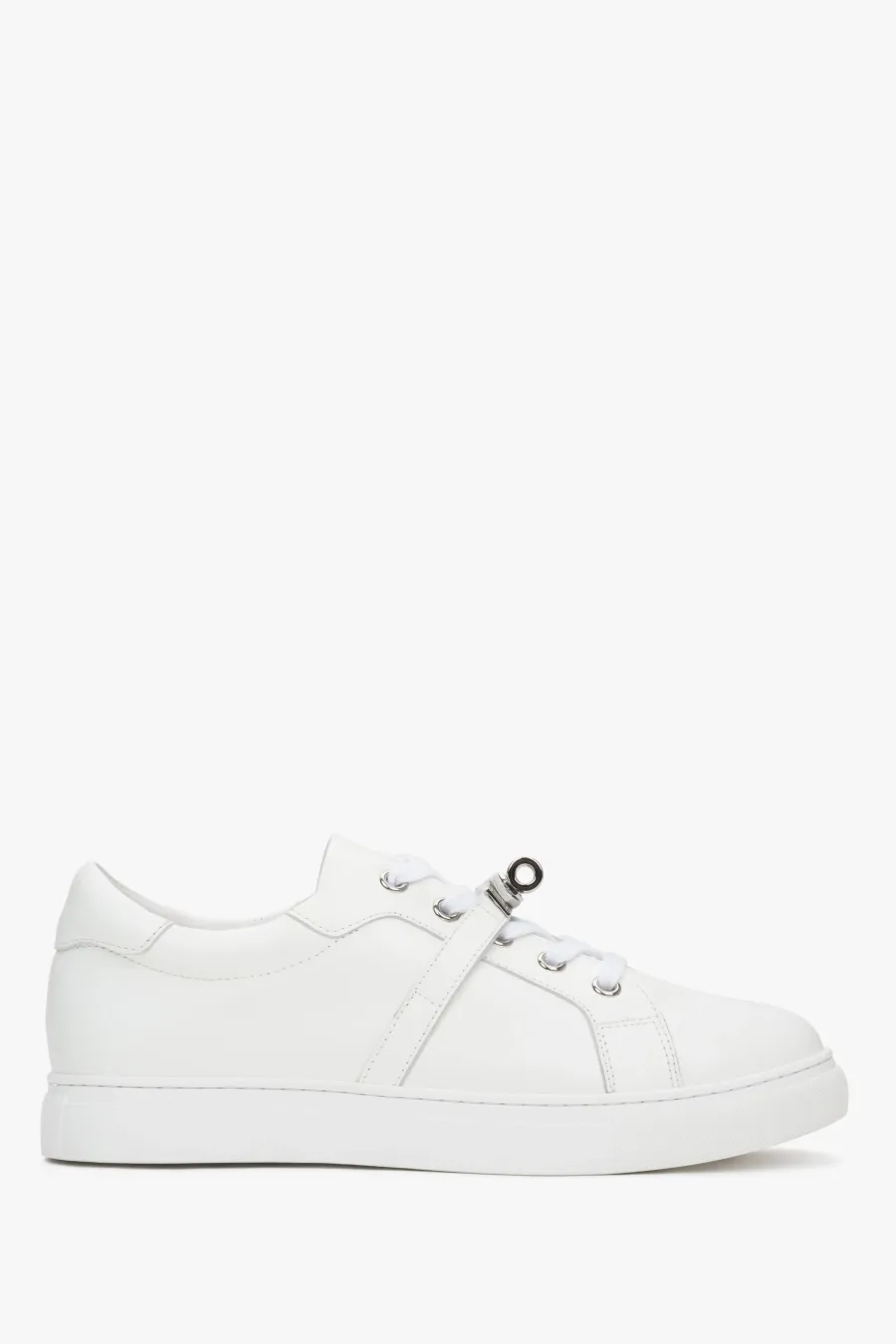 obrazek 1 Estro: Białe trampki damskie ze skóry naturalnej ze srebrnymi detalami