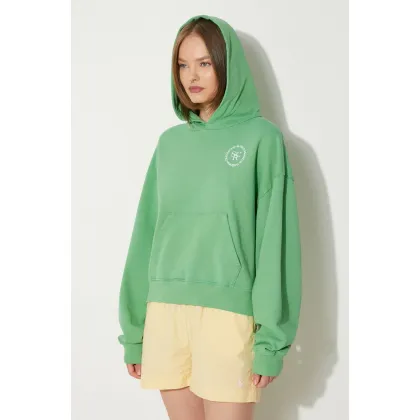 Zdjęcie Sporty & Rich bluza bawełniana SRHWC Cropped Hoodie damska kolor zielony z kapturem z nadrukiem WS070S405SV
