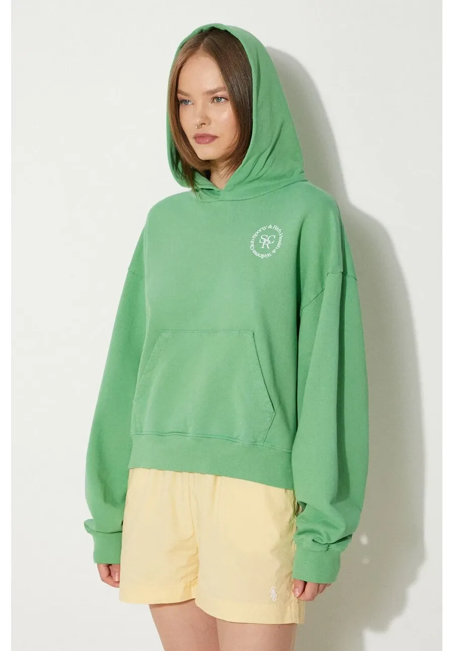 obrazek 1 Sporty & Rich bluza bawełniana SRHWC Cropped Hoodie damska kolor zielony z kapturem z nadrukiem WS070S405SV