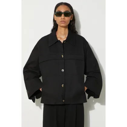 Zdjęcie GANNI kurtka Herringbone Canvas Jacket damska kolor czarny przejściowa oversize F9611