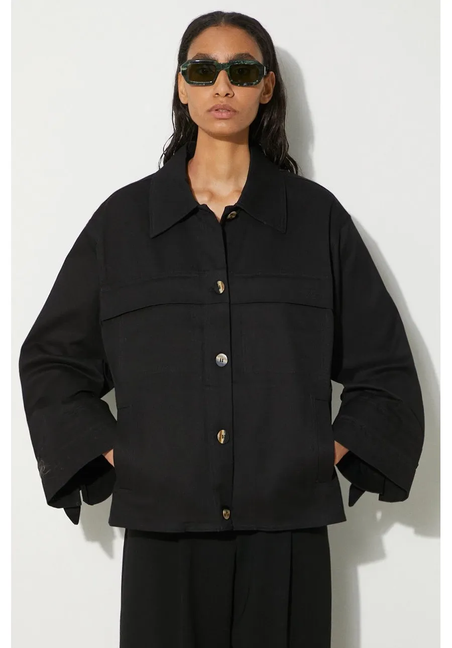 obrazek 1 GANNI kurtka Herringbone Canvas Jacket damska kolor czarny przejściowa oversize F9611
