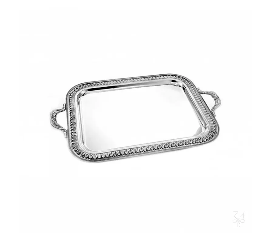 obrazek 1 Prostokątna srebrna taca Impero Perlinato o klasycznym designie - Zaramella Argenti