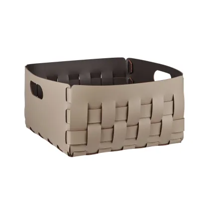 Zdjęcie Wyjątkowy kosz Bottega 35x35xH20 cm wykonany ze skóry w kolorze cappuccino