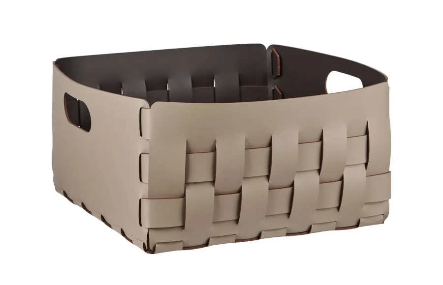 obrazek 1 Wyjątkowy kosz Bottega 35x35xH20 cm wykonany ze skóry w kolorze cappuccino