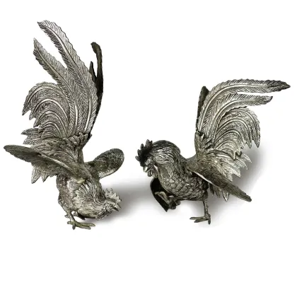 Picture A handmade pair of antique Italian rooster sculptures