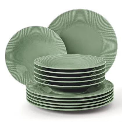 Zdjęcie Piękna porcelanowa 12-elementowa zastawa obiadowa w kolorze butelkowej zieleni - Seltmann Weiden