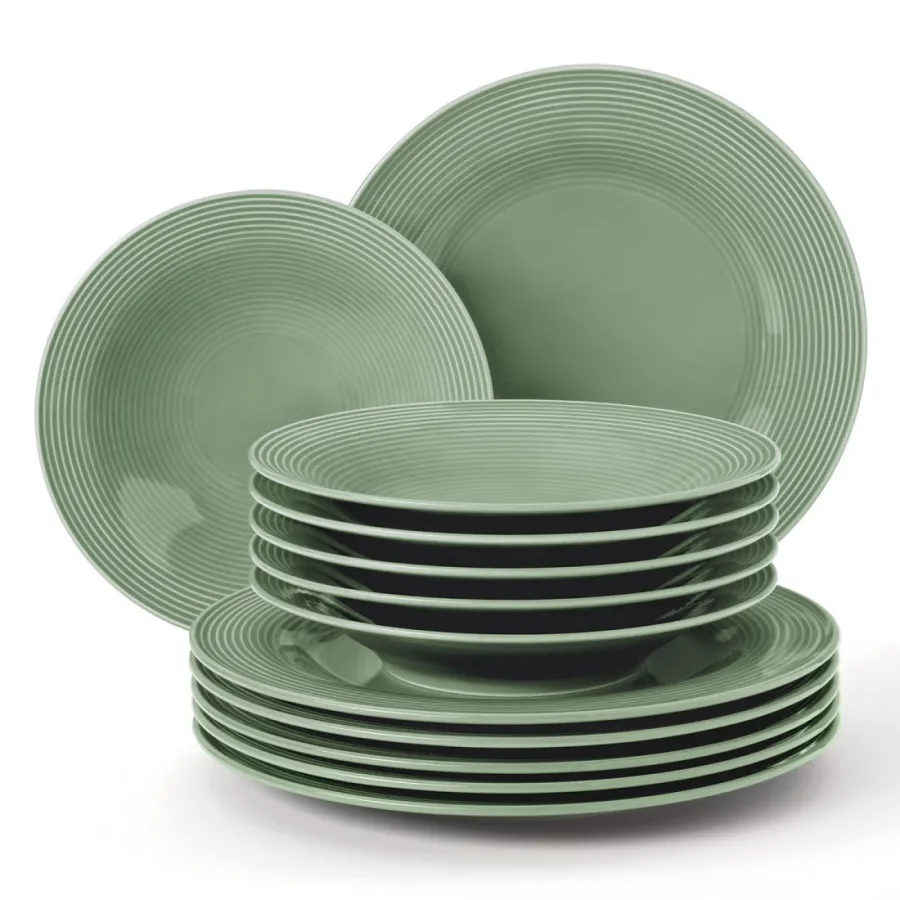 obrazek 1 Piękna porcelanowa 12-elementowa zastawa obiadowa w kolorze butelkowej zieleni - Seltmann Weiden