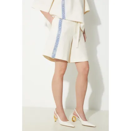 Zdjęcie JW Anderson szorty z domieszką lnu Wide Leg Shorts kolor beżowy gładkie high waist SR0093.PG1483.002