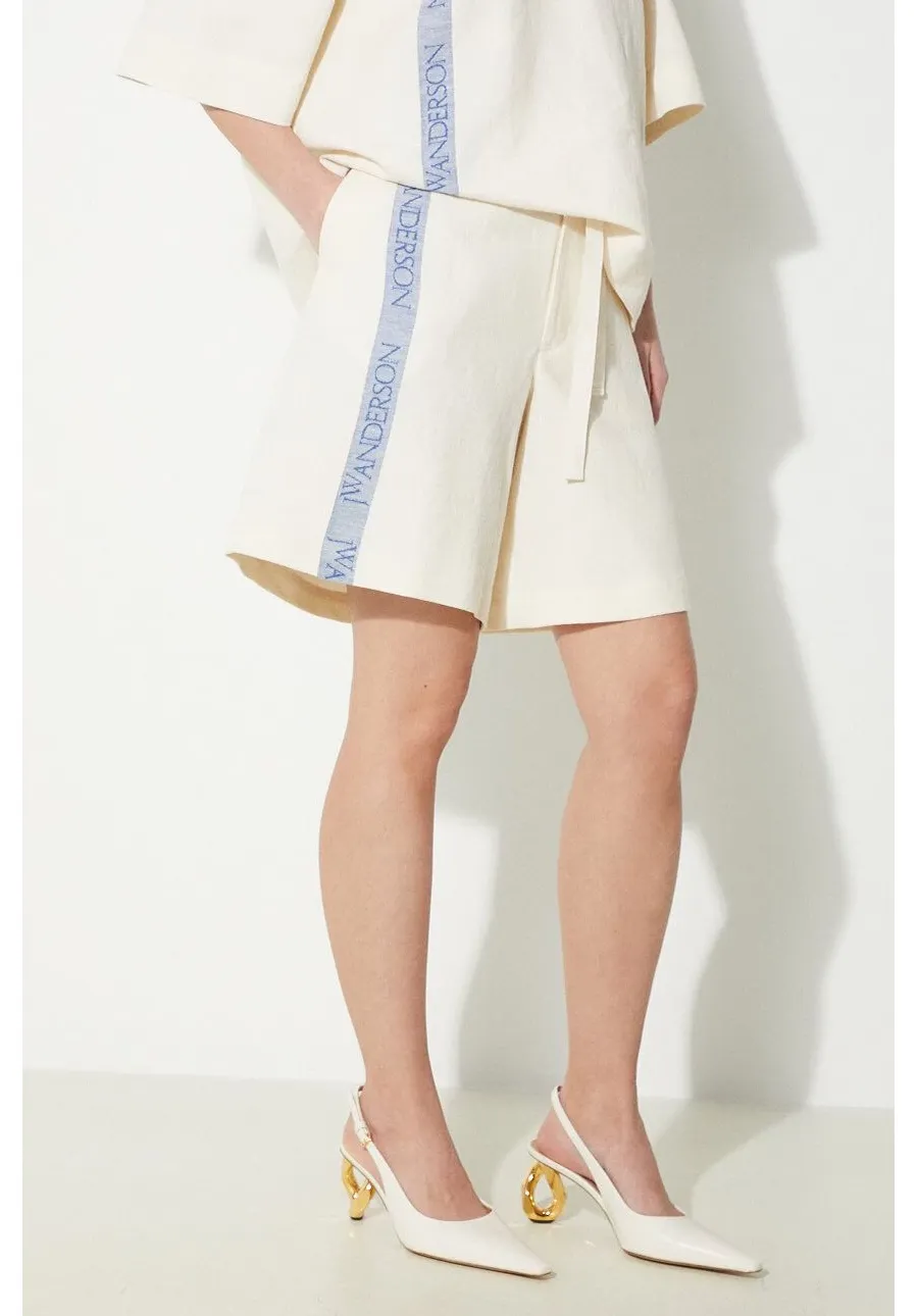 obrazek 1 JW Anderson szorty z domieszką lnu Wide Leg Shorts kolor beżowy gładkie high waist SR0093.PG1483.002