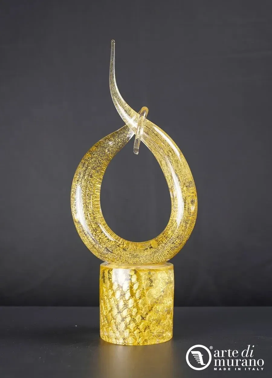 obrazek 1 Abstrakcyjny węzeł rzeźba w całości ze szkła Murano w kolorze złotym rozmiar L