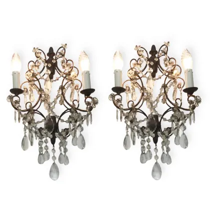 Zdjęcie Para kinkietów z kutego żelaza i kryształu z Toskanii z połowy XX wieku