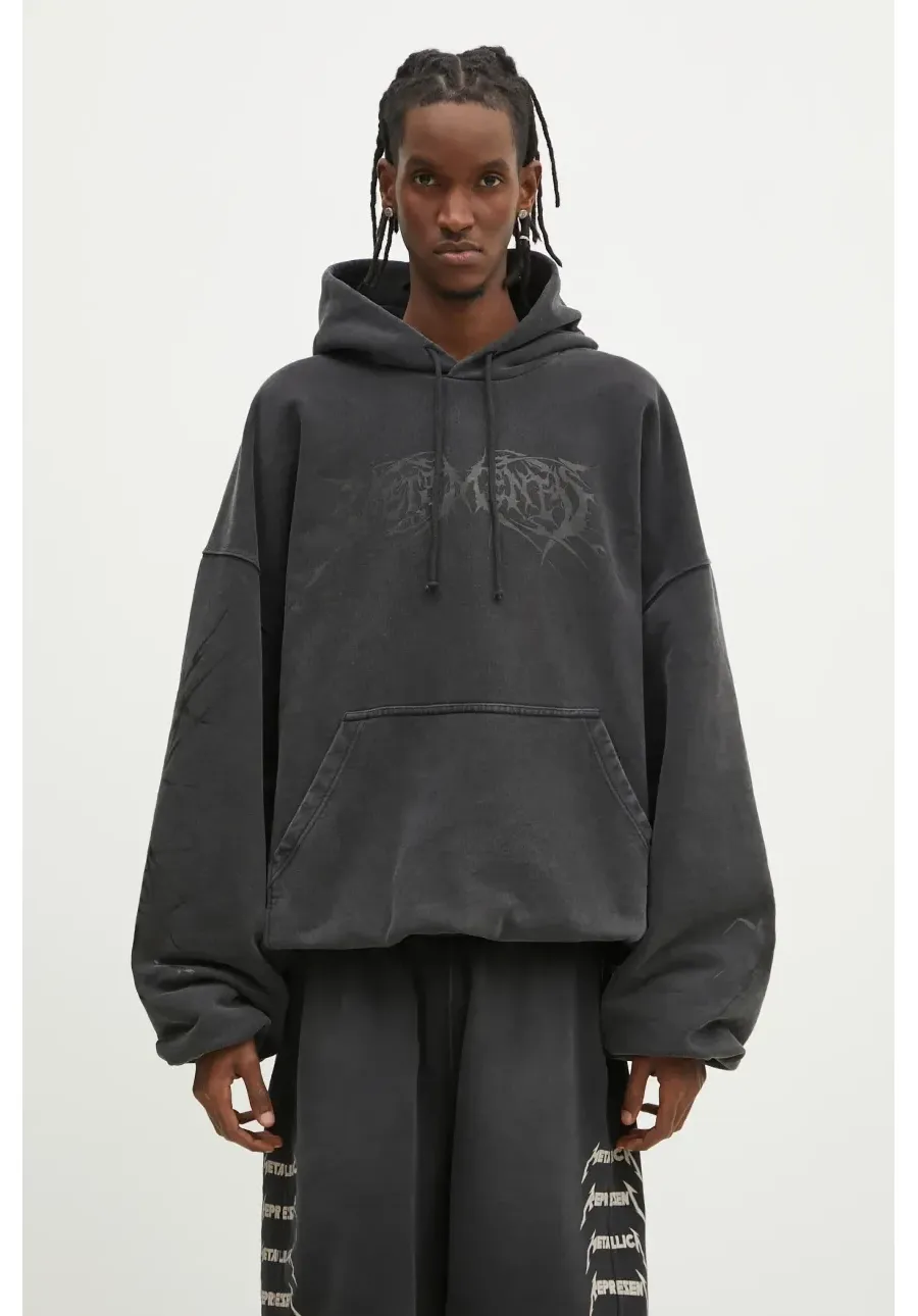 obrazek 1 VETEMENTS bluza Death Metal Cropped Boxy kolor szary z kapturem z nadrukiem UA66HD620BB