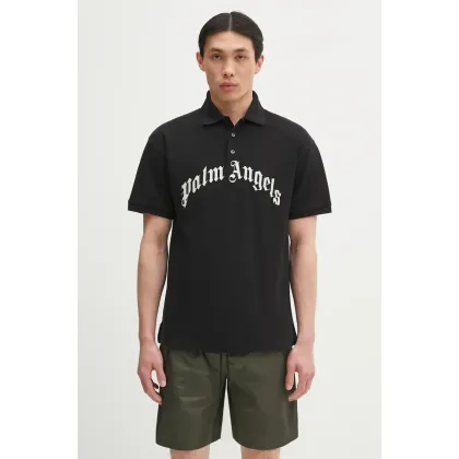 Zdjęcie Palm Angels polo bawełniane Curved Logo męski kolor czarny z aplikacją PMGB012S25FAB0031003
