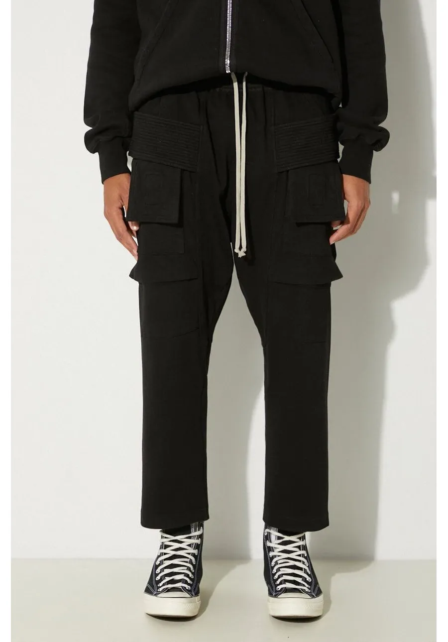 obrazek 1 Rick Owens spodnie dresowe bawełniane Creatch Cargo Cropped Drawstring kolor czarny gładkie DU02D2371.RIG