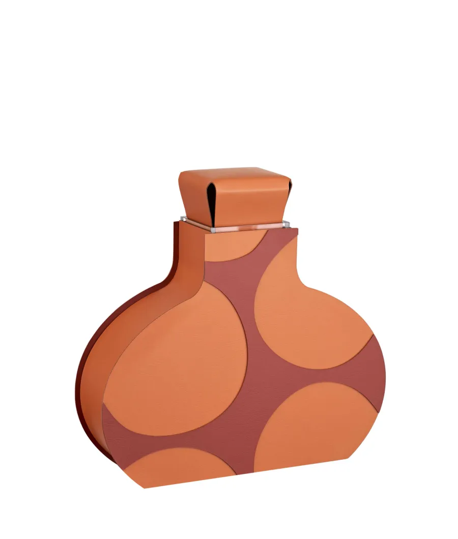 obrazek 3 Piękny wazon Otto 9x37xH38 cm wykonany ze skóry w kolorze koniakowym i bordowym