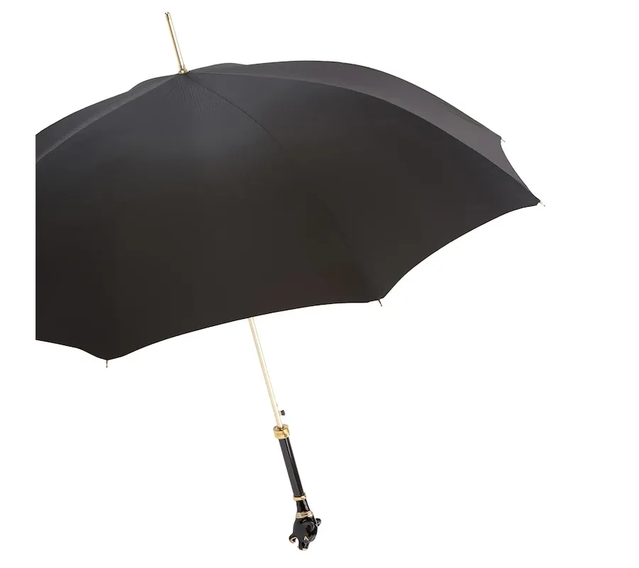 obrazek 4 Piękny stylowy czarny parasol męski z rączką w kształcie głowy czarnej pantery - Pasotti