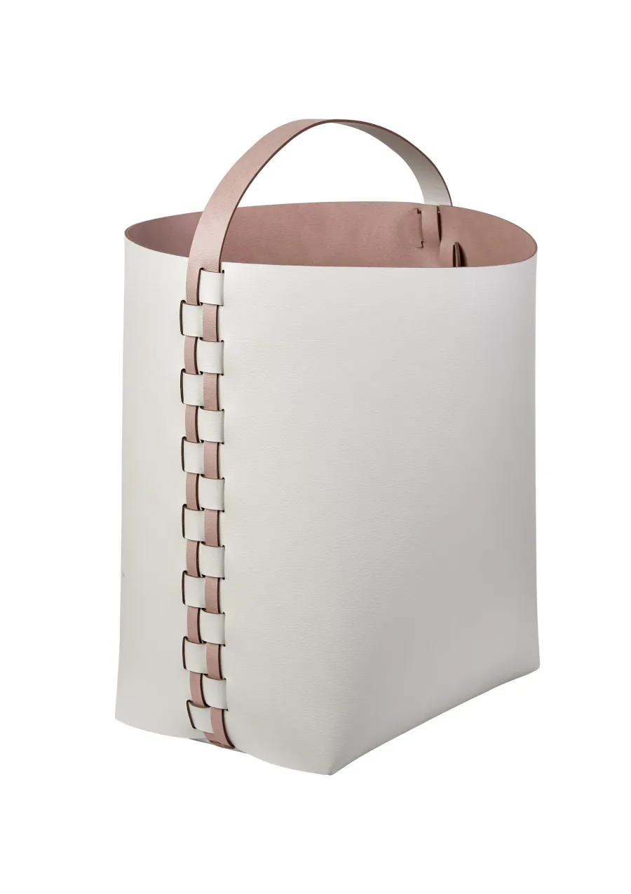 obrazek 1 Perłowy skórzany kosz Helena z rączką 35x30xH45 cm