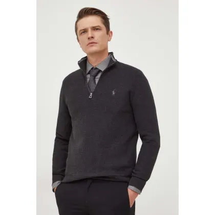 Zdjęcie Polo Ralph Lauren sweter bawełniany kolor szary lekki z półgolfem