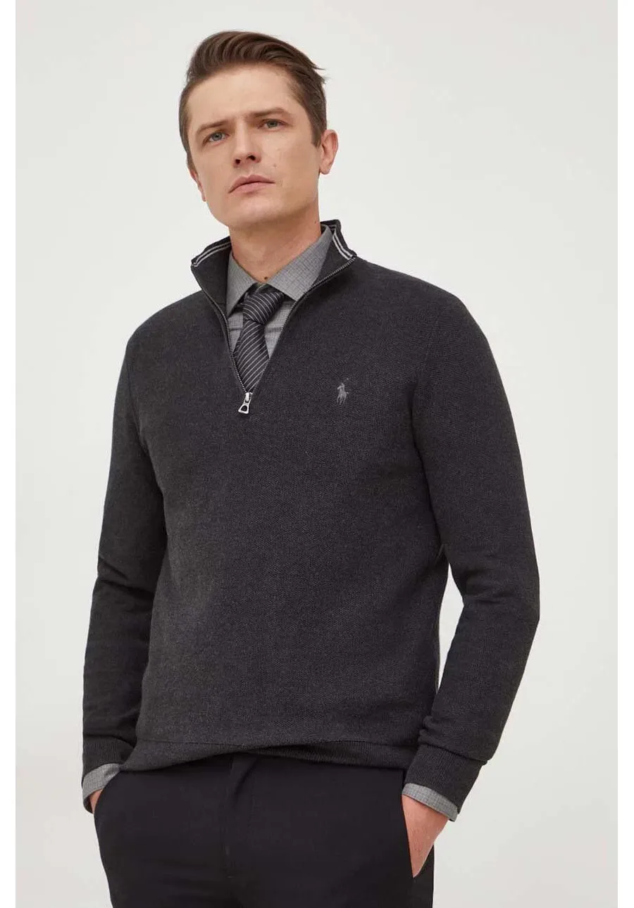 obrazek 1 Polo Ralph Lauren sweter bawełniany kolor szary lekki z półgolfem