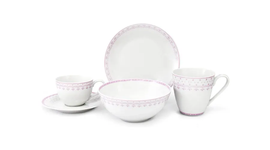 obrazek 1 5-elementowy komplet śniadaniowy z porcelany w kolorze różowym zdobiony pięknym motywem – wariant 1 – Leander