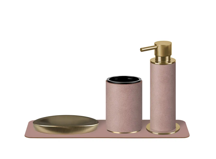 obrazek 2 Uchwyt na kubek Ø7xH10,5 cm w kolorze pudrowego różu z matowym złoconym wykończeniem