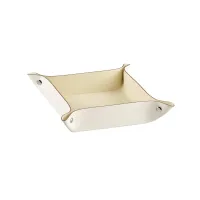 Picture Stylish white leather tray measuring 14x14xH5 cm