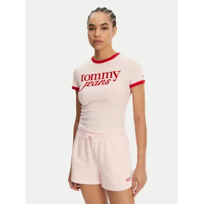 Zdjęcie Tommy Jeans T-Shirt Script Ringer DW0DW20631 Różowy Slim Fit
