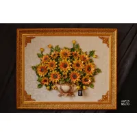 Zdjęcie Unikatowy obraz ceramiczny ze słonecznikami 88x70 cm
