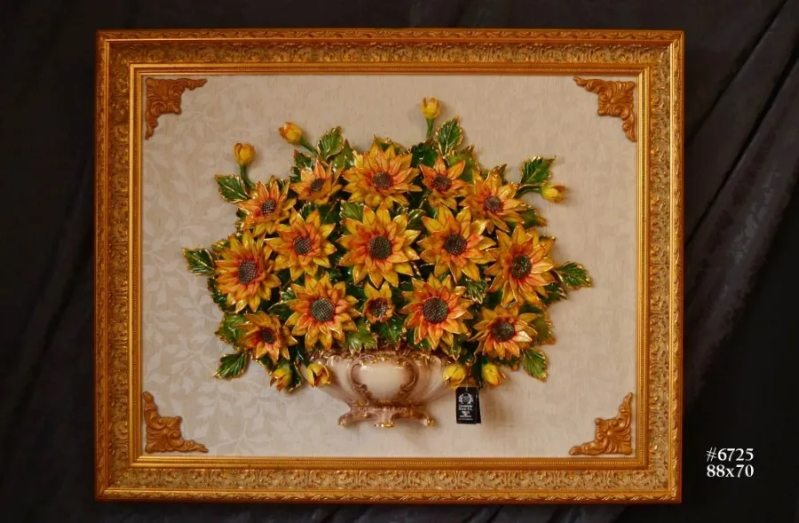 obrazek 1 Unikatowy obraz ceramiczny ze słonecznikami 88x70 cm