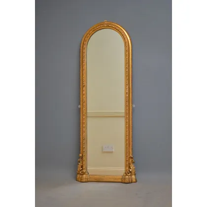 Zdjęcie Wiktoriańskie pozłacane lusterko o niezwykle smukłych proporcjach - antyk