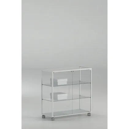 Picture Elegant tempered glass display case on wheels