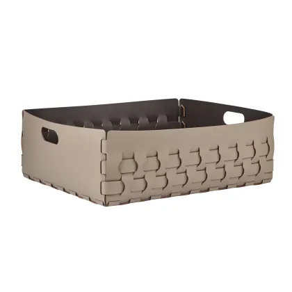Zdjęcie Stylowy kosz Dubai 60x50xH20 cm wykonany ze skóry w kolorze cappuccino