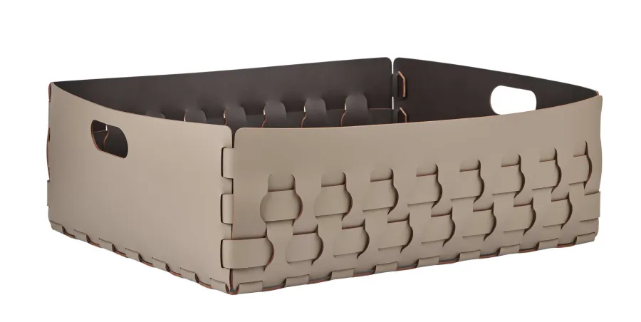 obrazek 1 Stylowy kosz Dubai 60x50xH20 cm wykonany ze skóry w kolorze cappuccino