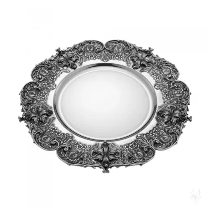 Zdjęcie Okrągła srebrna taca Signature Italy z bogatym zdobieniem - Zaramella Argenti