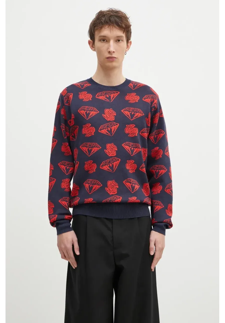 obrazek 1 Billionaire Boys Club sweter z domieszką wełny Diamonds & Dollars Knitted Jumper męski kolor granatowy  B24223