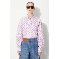 Zdjęcie Kenzo koszula bawełniana Printed Slim Fit Shirt damska kolor różowy regular z kołnierzykiem klasycznym FE52CH0879D2.30