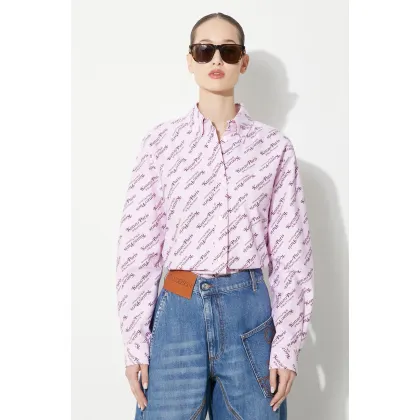 Zdjęcie Kenzo koszula bawełniana Printed Slim Fit Shirt damska kolor różowy regular z kołnierzykiem klasycznym FE52CH0879D2.30