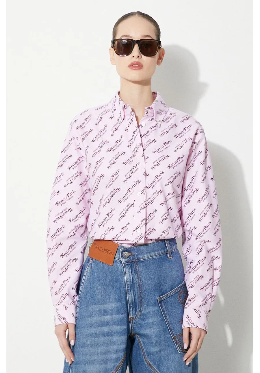 obrazek 1 Kenzo koszula bawełniana Printed Slim Fit Shirt damska kolor różowy regular z kołnierzykiem klasycznym FE52CH0879D2.30