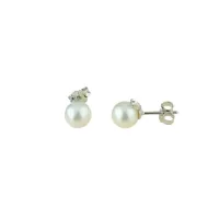 Picture Luxurious earrings with pearls and zircons, 7 mm in diameter