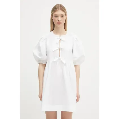 Zdjęcie GANNI sukienka bawełniana Cotton Poplin Tie String Mini kolor biały mini rozkloszowana F9170