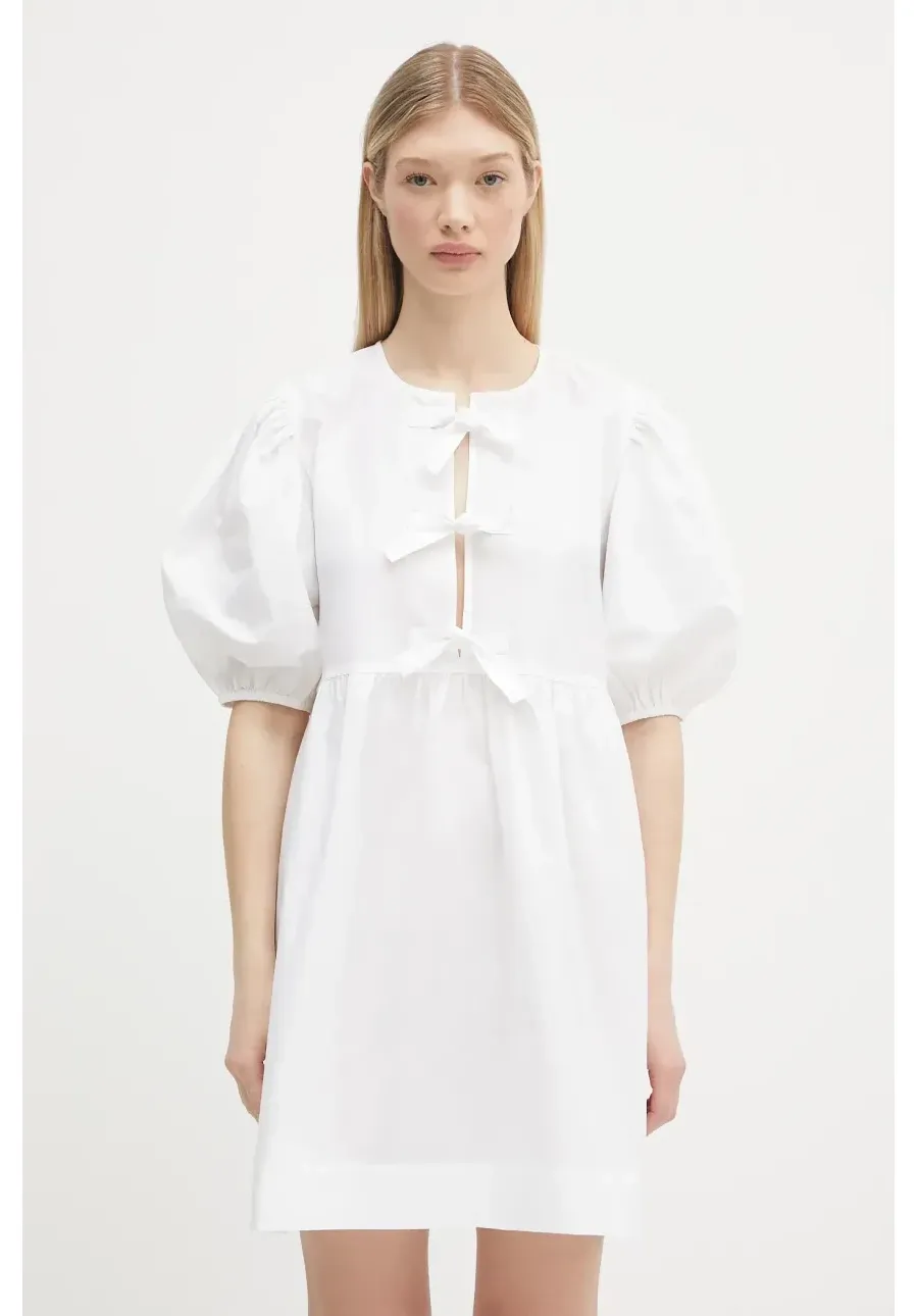 obrazek 1 GANNI sukienka bawełniana Cotton Poplin Tie String Mini kolor biały mini rozkloszowana F9170