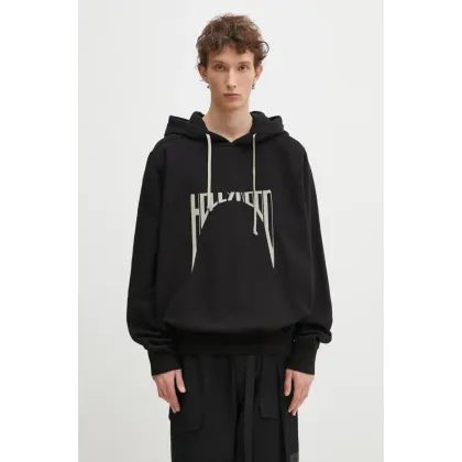 Zdjęcie Rick Owens bluza bawełniana Oversized męska kolor czarny z kapturem z nadrukiem DU01E3262.FEP2P