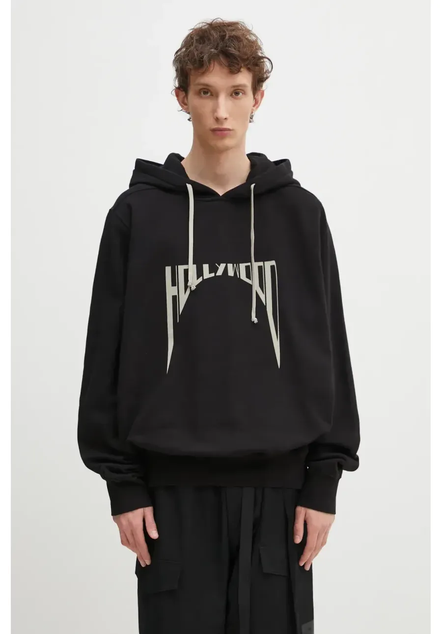 obrazek 1 Rick Owens bluza bawełniana Oversized męska kolor czarny z kapturem z nadrukiem DU01E3262.FEP2P