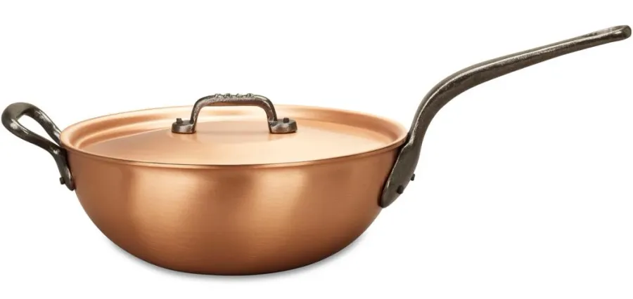 obrazek 4 Patelnia do risotto 24 cm z miedzi z żeliwnym uchwytem pomocniczym