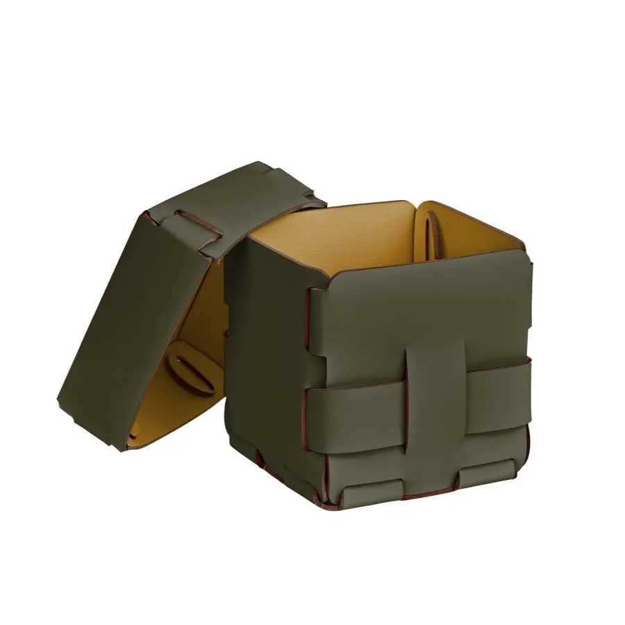 obrazek 2 Elegancki mały koszyk Bottega 12x12xH13 cm w kolorze oliwkowym