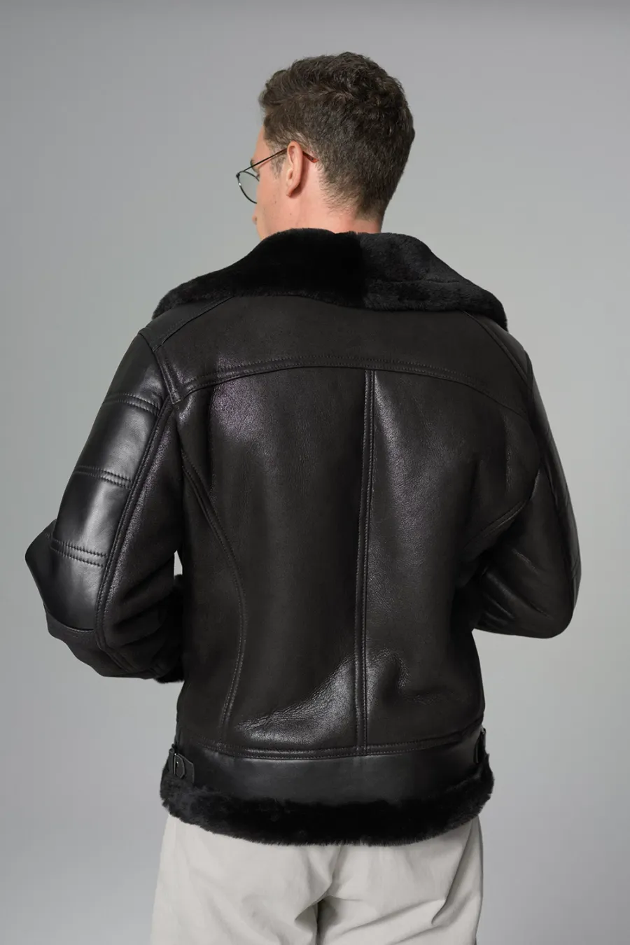 obrazek 6 Designerska skórzana kurtka męska z kożuchem