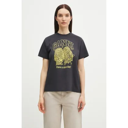 Zdjęcie GANNI t-shirt bawełniany Basic Jersey Owls Relaxed damski kolor szary T4059